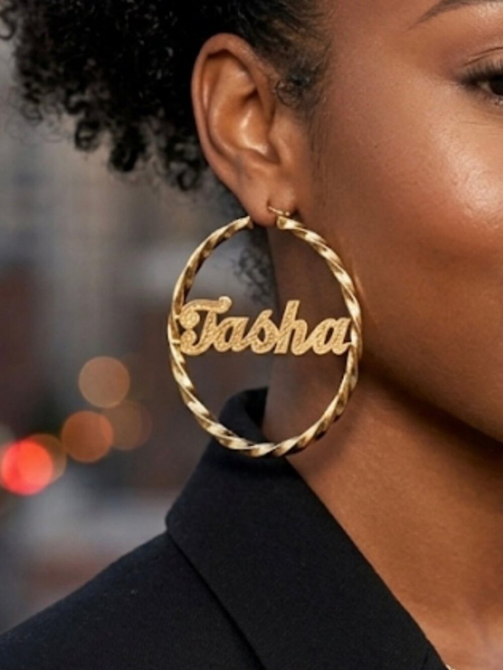 Personalized Thin Twisty Name Hoop Earrings – Custom Name Hoop Earrings (3 Inch)